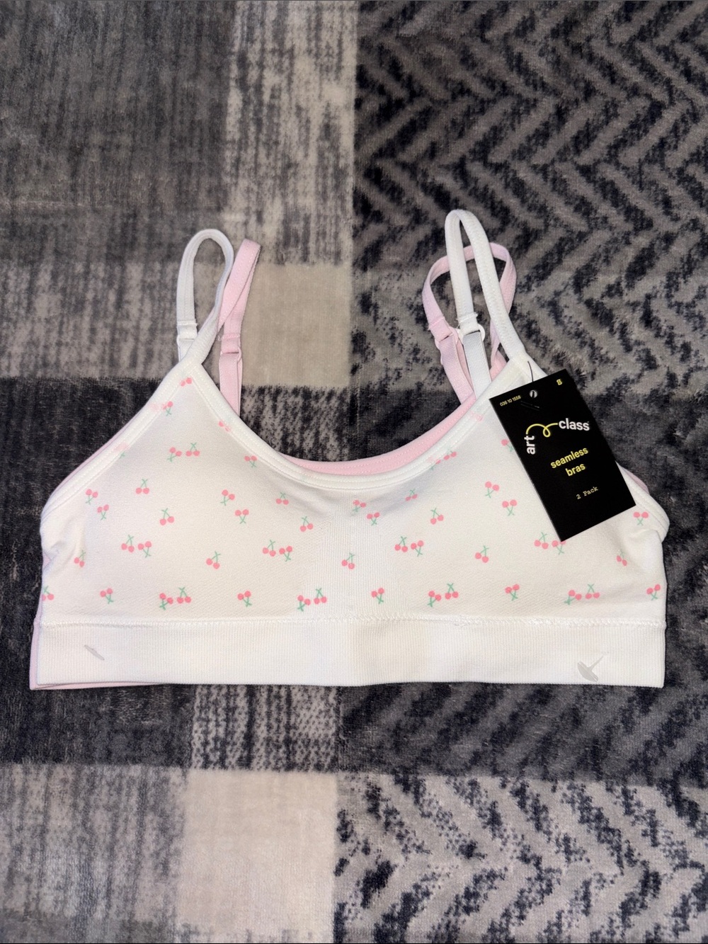 art class 2 pack White Bralette with Pink Cherry Print and Pink